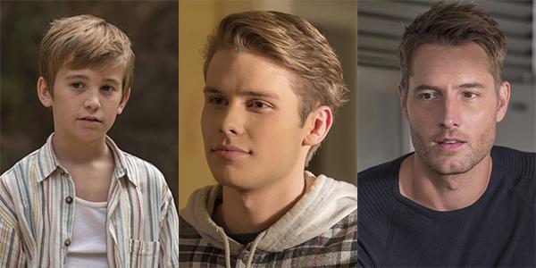 Parker Bates, Logan Shroyer y Justin Hartley como Kevin Pearson