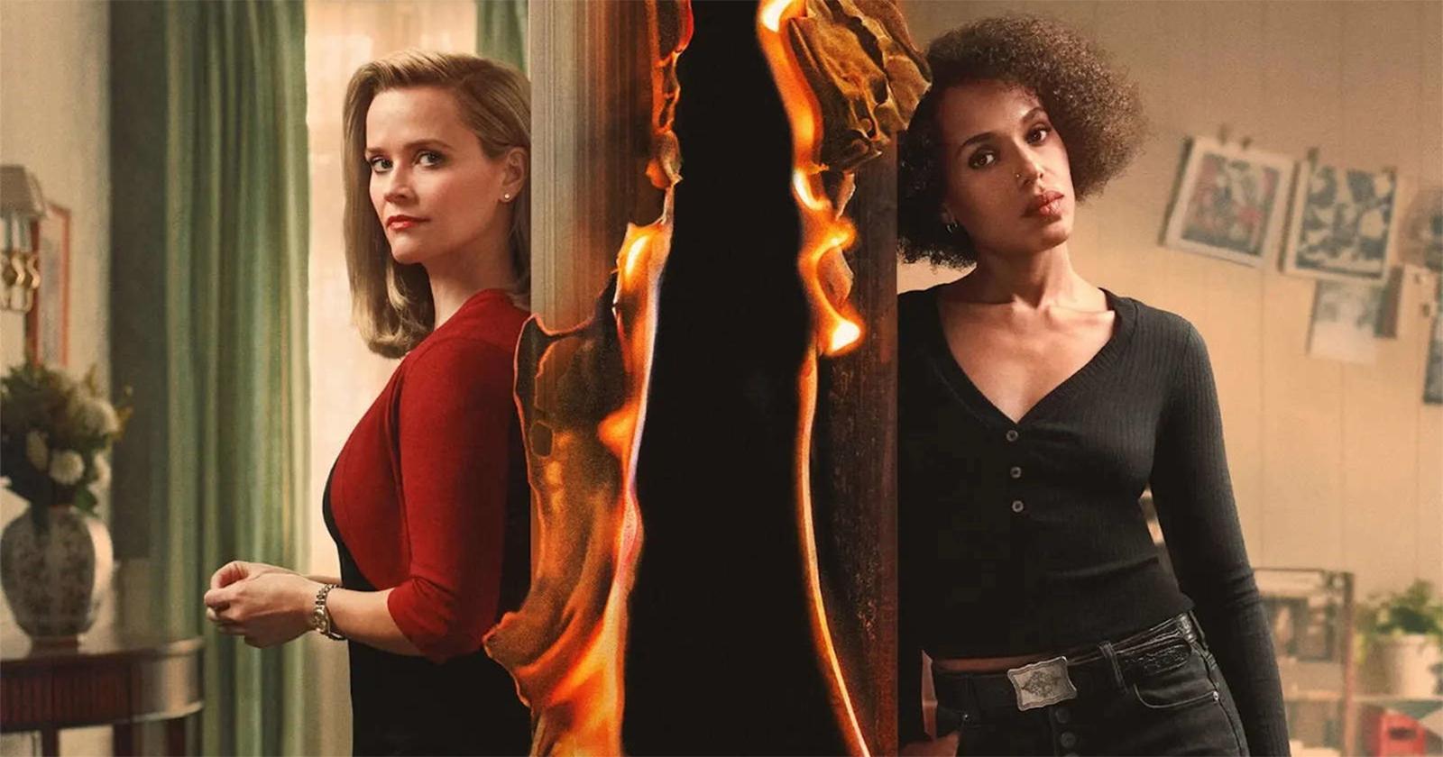 Reese Witherspoon y Kerry Washington en Little Fires Everywhere. En la foto aparecen separadas por un efecto de fuego.