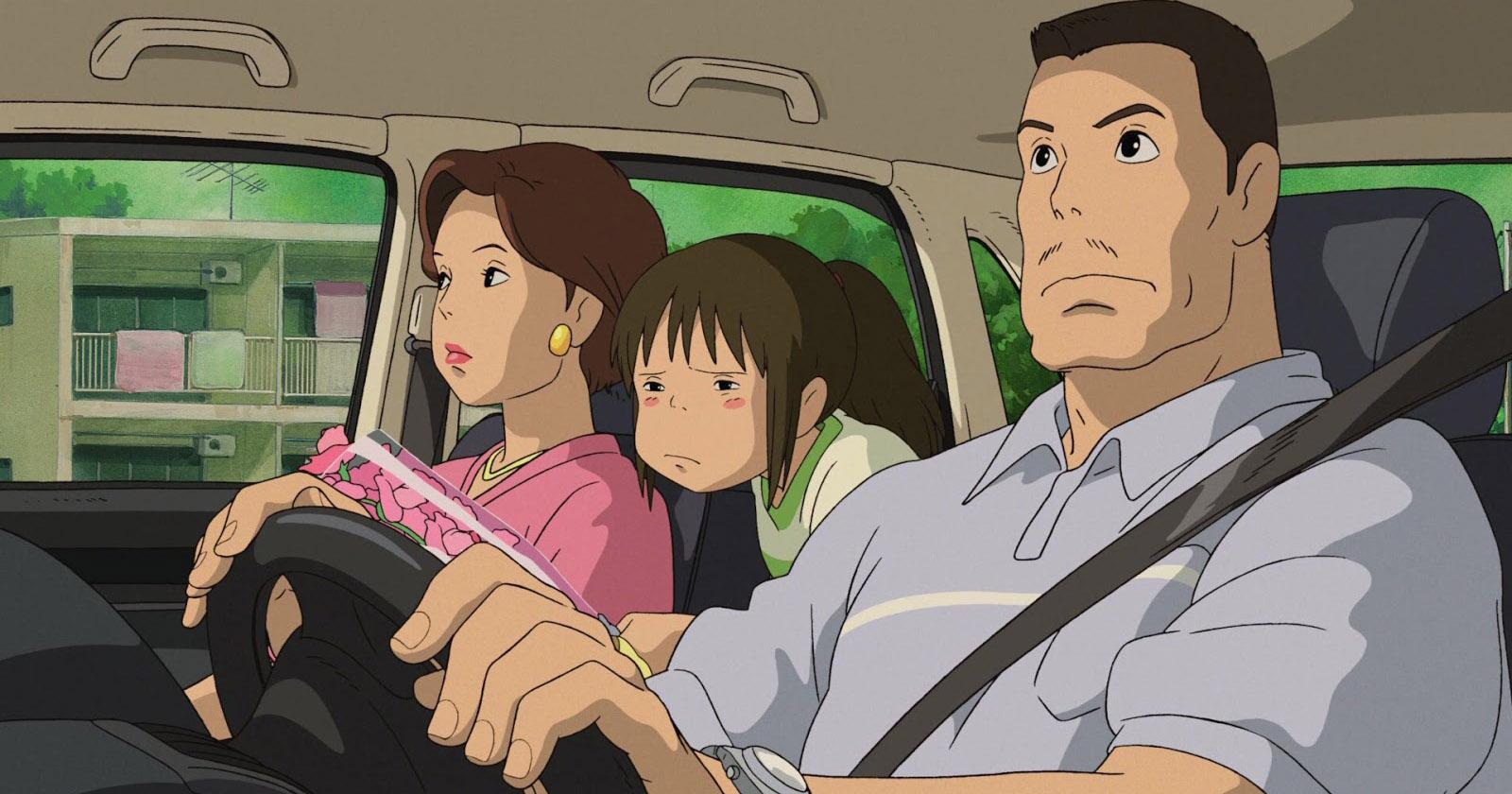 Chihiro y sus padres se dirigen a su nuevo hogar.